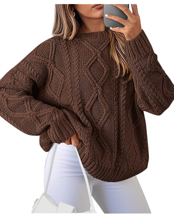 BTFBM Casual Women Long Sleeve Sweater 2025 Fall Ribbed Knit Pullover Loose Crewneck Cable Sweate... | Amazon (US)