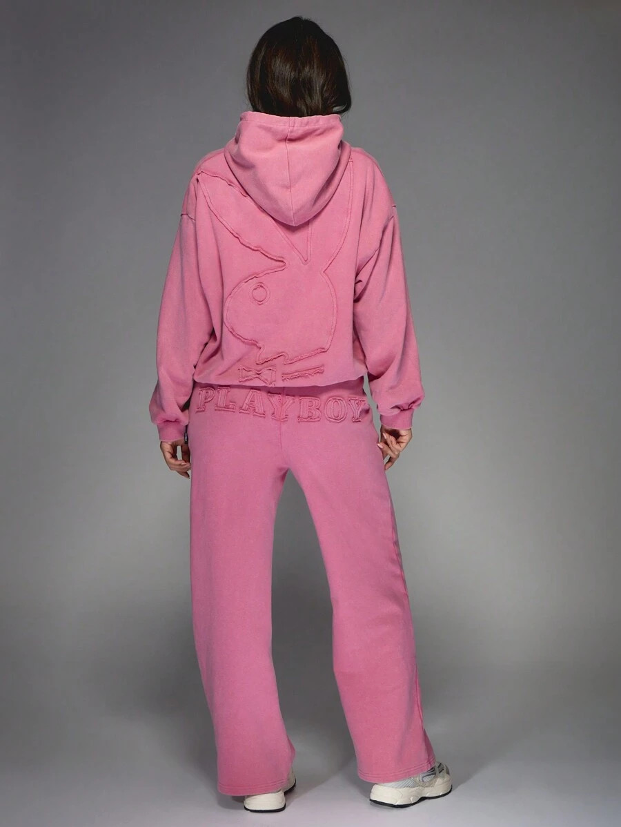 MISSGUIDED Missguided x Playboy Logo Oversized Hooded Sweatshirt With Drawstring And Wide Leg Pan... | SHEIN