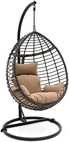 SereneLife Hanging Egg Indoor Outdoor Patio Wicker Rattan Lounge Chair with Stand, Steel Frame, U... | Amazon (US)