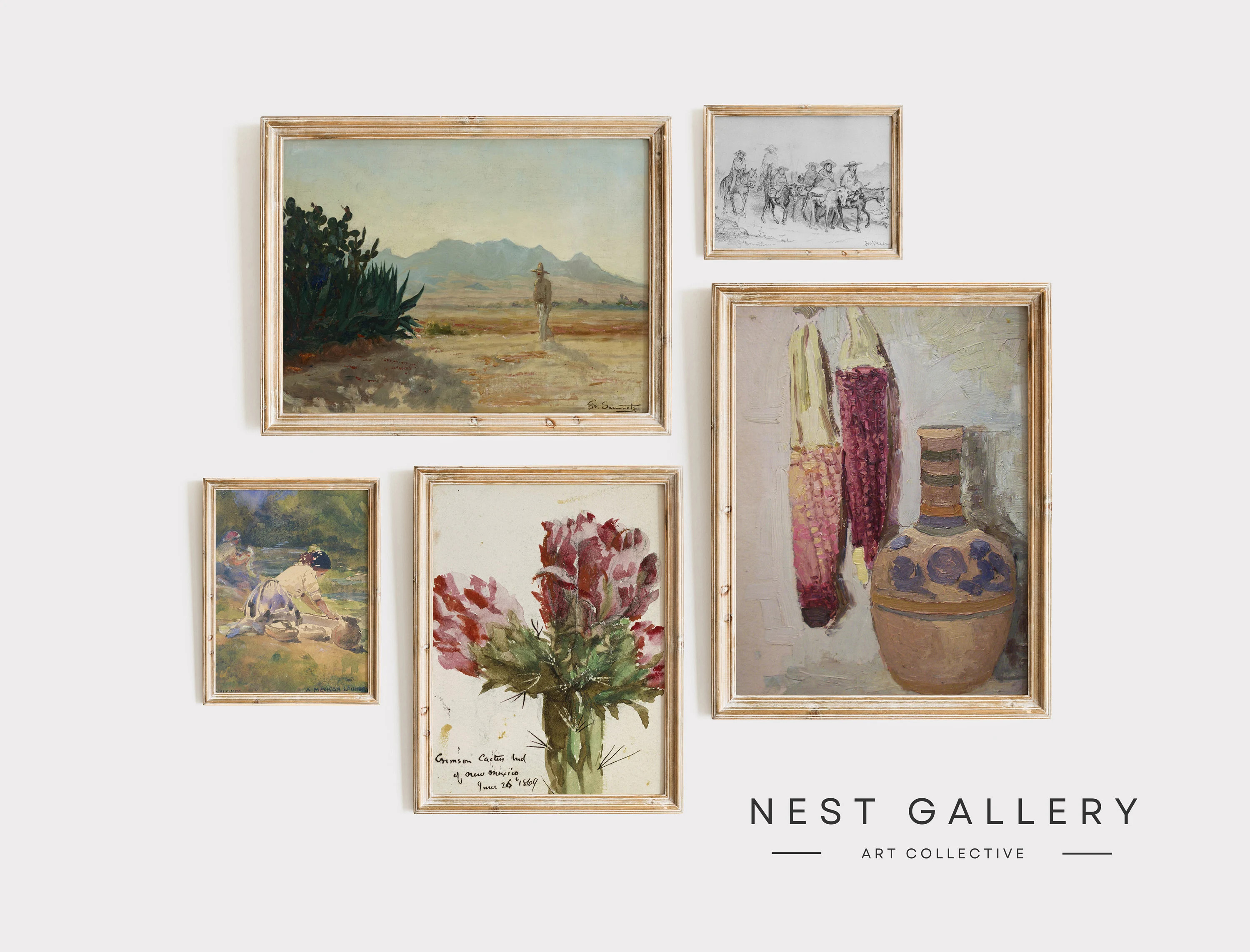 Printable Vintage Gallery Wall Art | DIGITAL SET of 5 | Vintage Mexican Prints | Southwestern Farmhouse | Etsy (Global)