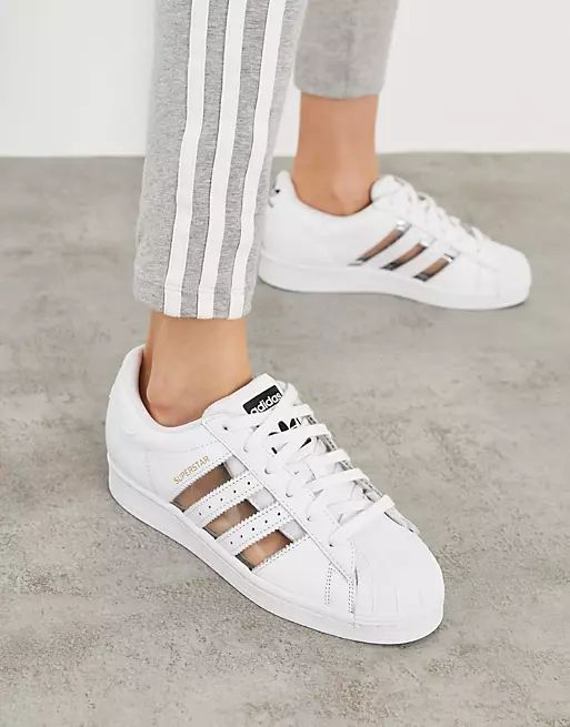 adidas Originals Superstar trainers in white with transparent three stripes | ASOS (Global)