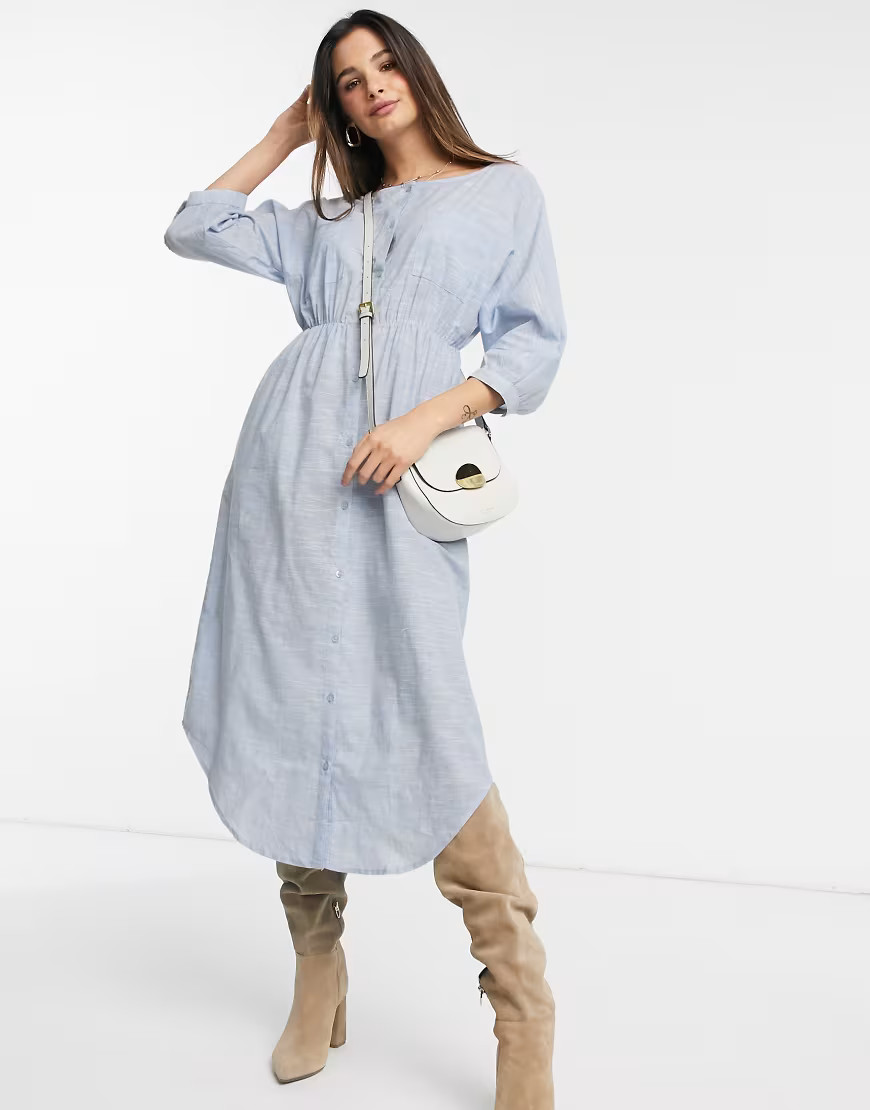 Y.A.S Jamie midi shirt dress-Blue | ASOS (Global)
