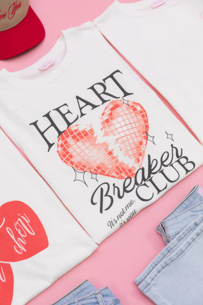 Heart Breaker Club Hyfve Off White Oversized Graphic Tee | Pink Lily