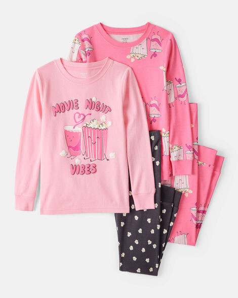Girls Movie Print 100% Cotton Long-Sleeve 4-Piece Pajamas - Black/Pink | Carter's Inc