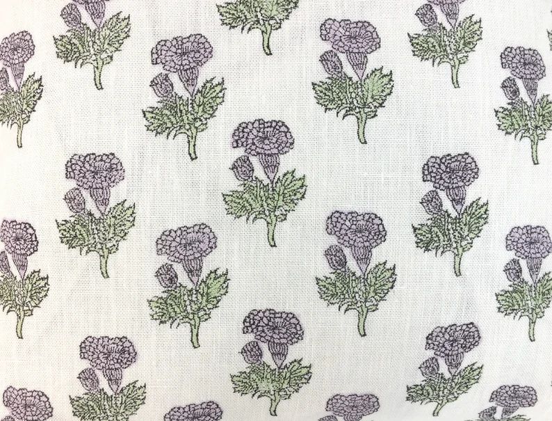 Taza Lavender and Green Floral Block Print Pillow Cover | Hand Block Print on Linen | Lilac | Vio... | Etsy (US)