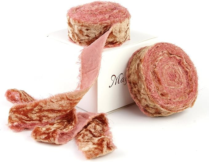 Mayreel Terracotta Crushed Velvet Ribbon 1 Inch x 6 Yards Frayed Edge Cinnamon Silk Velvet Ribbon... | Amazon (US)