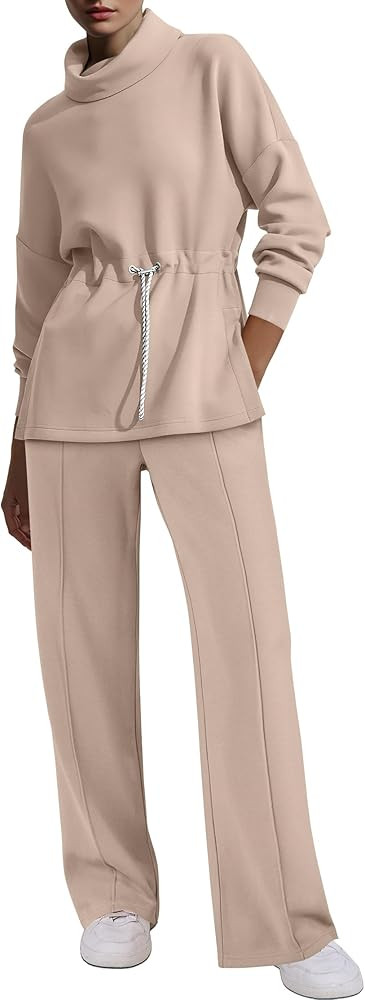 ANRABESS Womens 2 Piece Sweatsuits Turtleneck Sweatshirts Sweatpants Tracksuit Sets 2024 Fall Swe... | Amazon (US)