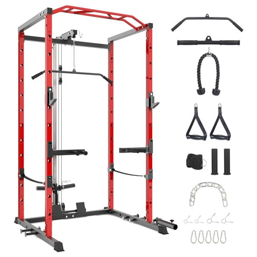 GarveeLife Power Cage with LAT Pulldown, Multi-Functional Power Rack with Cable Pulley System and J-Hooks, Squat Rack with Dip Bars and Landmine Attachment, Weight Cage for Home Gym Equipment | Amazon (US)