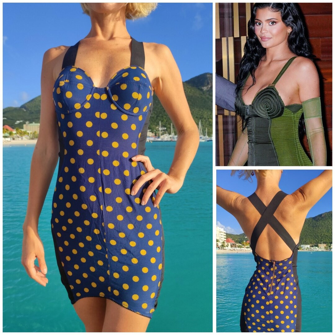 Jean Paul Gaultier Corset Junior Vintage Polka Dot Bodycon Kardashian Kylie Jenner 1987 Spring Su... | Etsy (US)