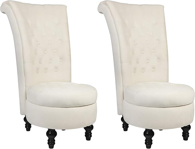 MU 2-Pack Dutch Velvet High Back Armless Chair, Retro Elegant Throne Chair, Upholstered Tufted Ac... | Amazon (US)