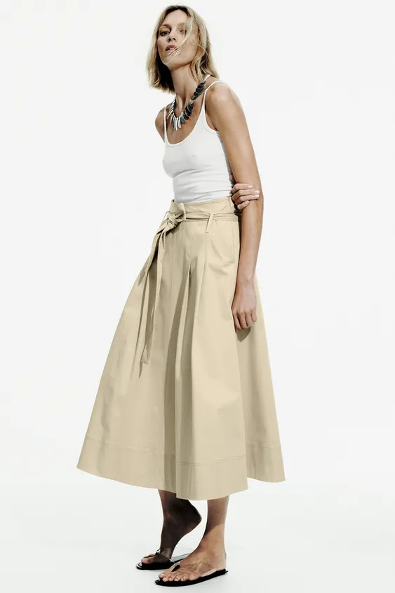 ZW COLLECTION BELTED MIDI SKIRT | Zara US