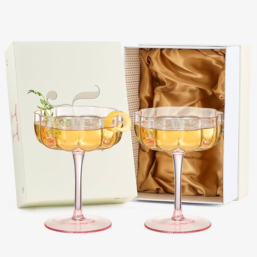 Flower Vintage Wavy Petals Wave Glass Coupes 7oz Colorful Cocktail, - Set of 2 - Rippled & Champa... | Amazon (US)