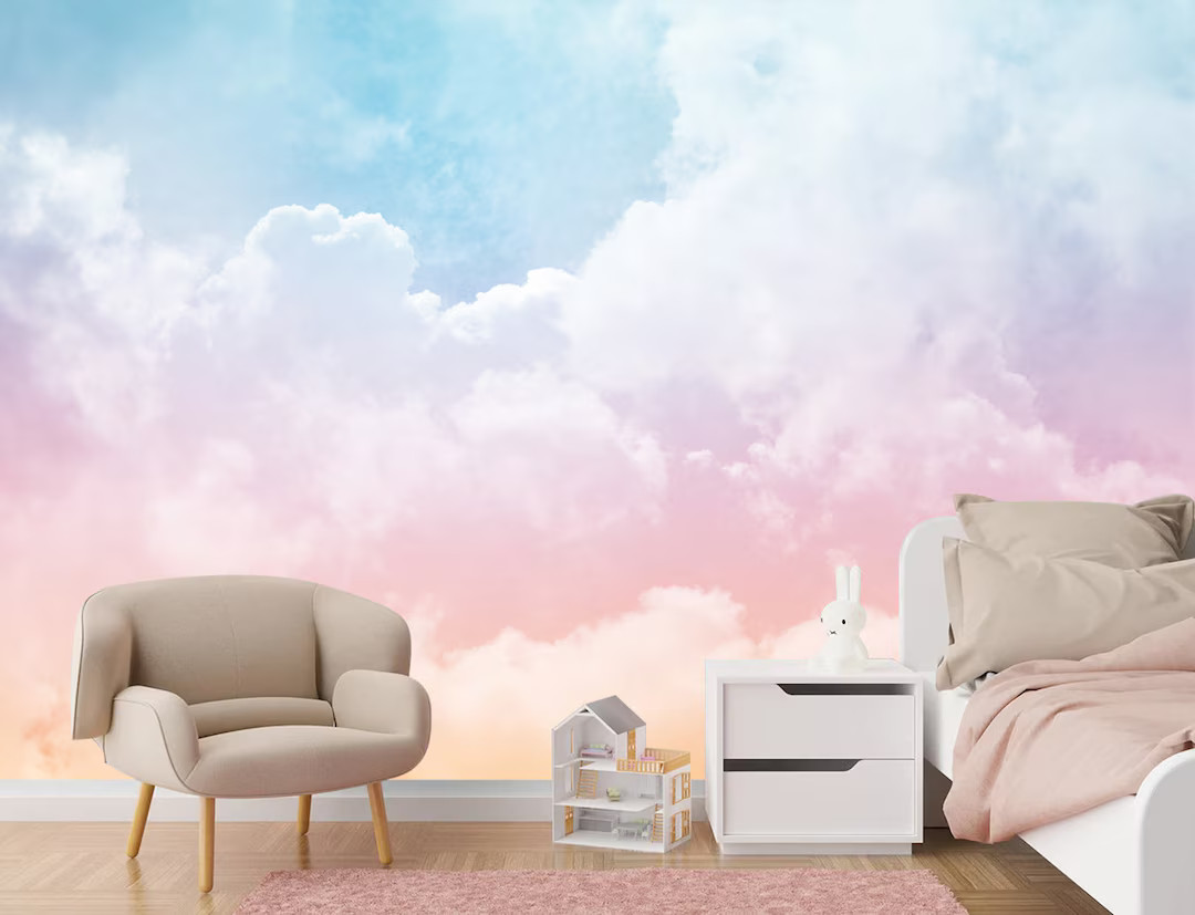 Pastel Clouds Wallpaper - Removable Nursery Wall Mural - Etsy | Etsy (US)