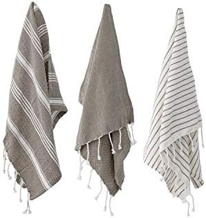 Bloomingville Woven Cotton Striped Tea Tassels (Set of 3) Towels, Grey | Amazon (US)