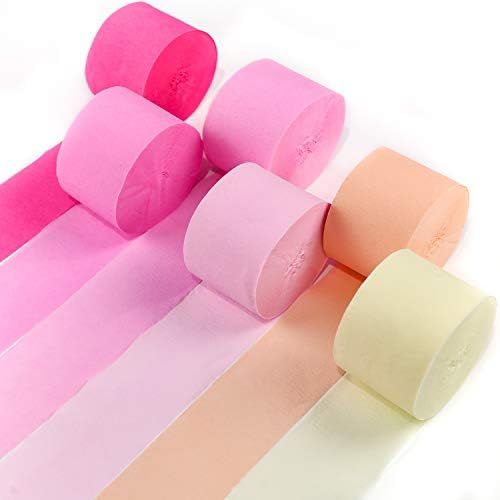 PartyWoo Crepe Paper Streamers, 6 pcs 82ft Pink Streamers Party Decorations, Party Streamers, Bir... | Amazon (US)