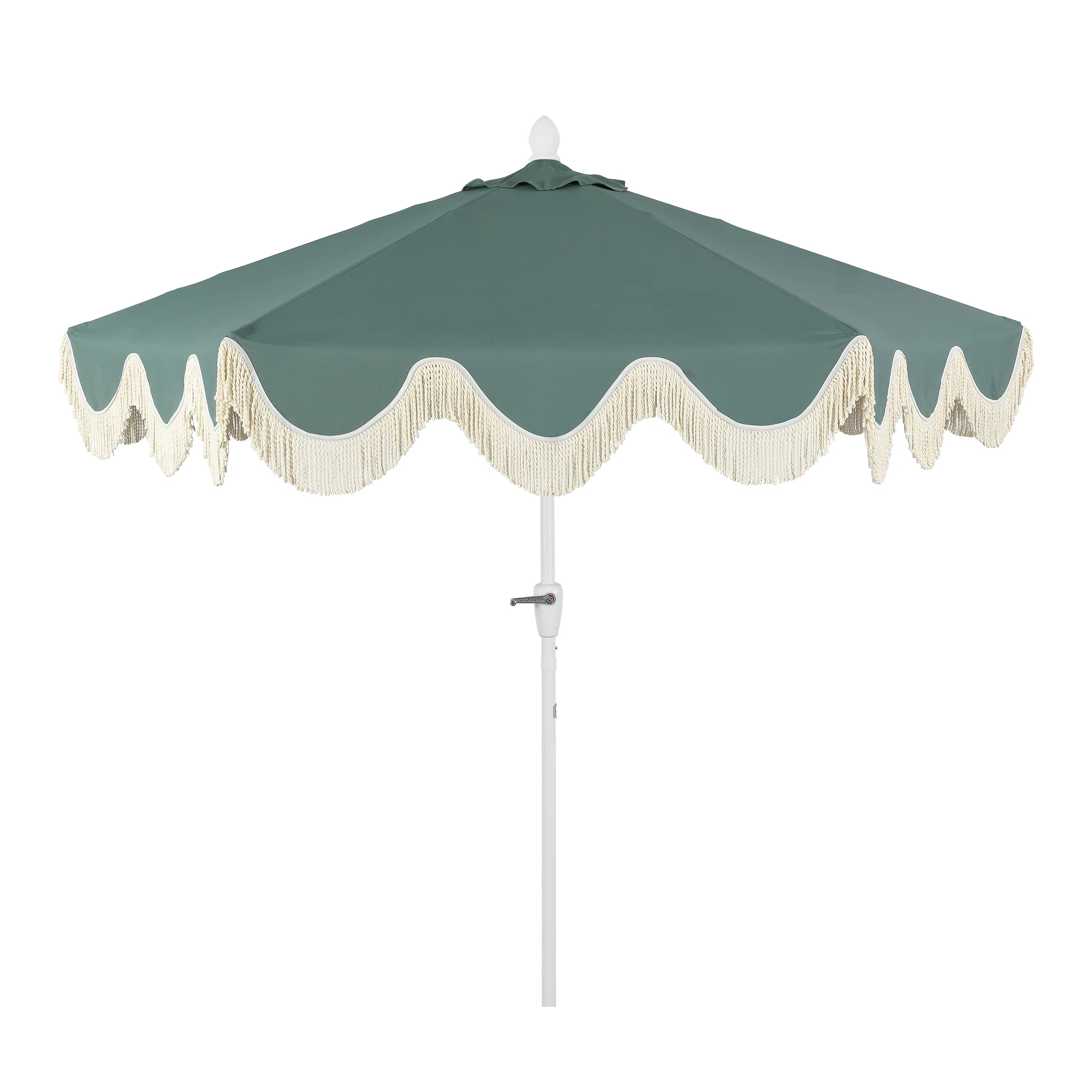 Teretha 9 ft. Classic Cottage Tassel Market Patio Umbrella with Auto-Tilt, Crank, and UV Protecti... | Wayfair North America