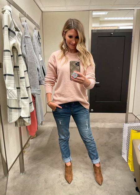 This sweater is insanely soft! I’m wearing an xs and ready to purchase in every color! My booties are a splurge but so comfy and the perfect heel height. My jeans are a distressed girlfriend with an elastic waist! Wearing my true size. 

Nordstrom anniversary sale, fall outfits 

#LTKBacktoSchool #LTKFind #LTKxNSale