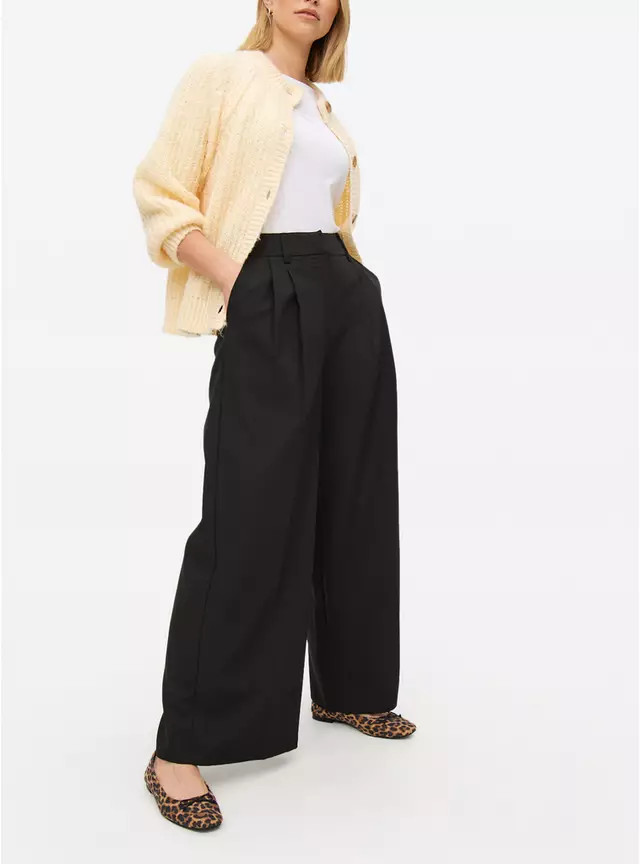 Black Ultra Wide Leg Tailored Trousers 10R | Tu Clothing