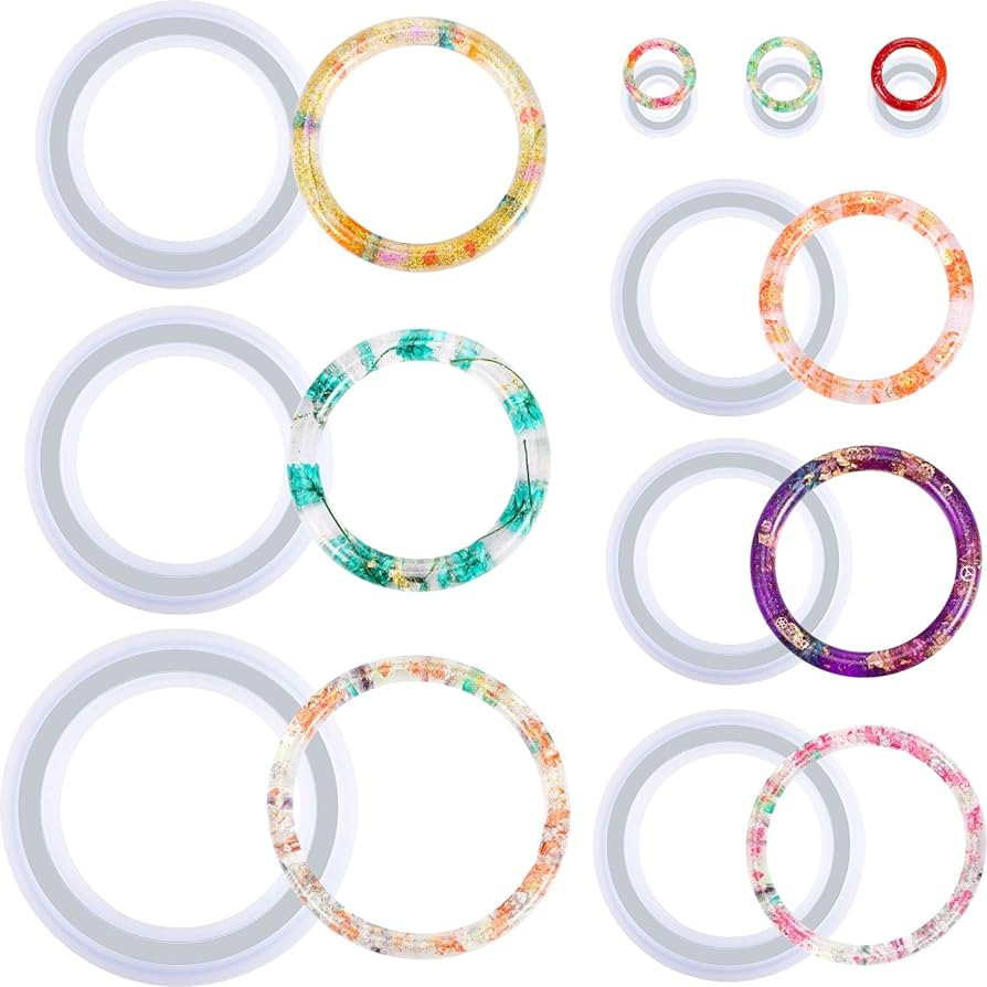 9 Pieces Silicone Bracelet Mold and Ring Resin Casting Mold Set Round Epoxy Jewelry Mold Silicone... | Amazon (US)