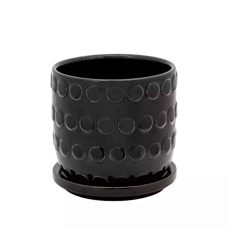 Black Bubble Ceramic Planter with Saucer | Kirkland's Home