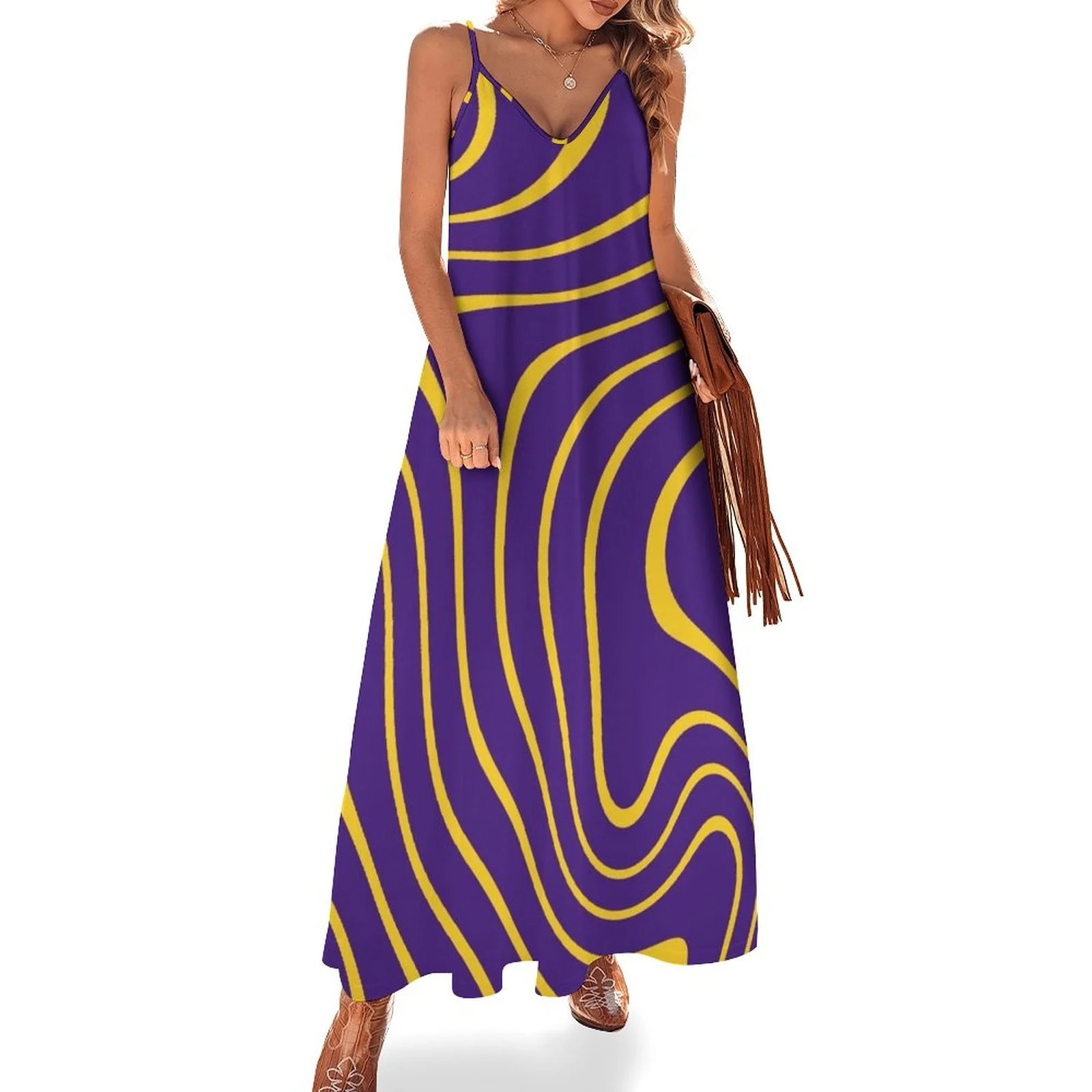 Purple and Gold Tailgate Swag - Wavy Sleeveless Dress dress women summer women clothing 2024 new ... | Walmart (US)