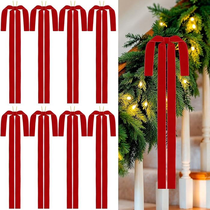 9 Pack Velvet Christmas Bows 23.5x15.5 in Long Velvet Bow Ornaments Christmas Swag Rustic Premade... | Amazon (US)