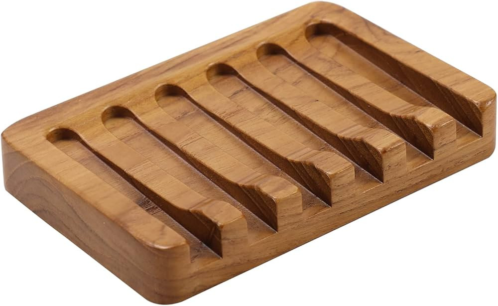Soap Dish with Slanted Waterfall Design by HTB, Bar Soap Holder Teak Wood, Soap Saver for Shower,... | Amazon (CA)