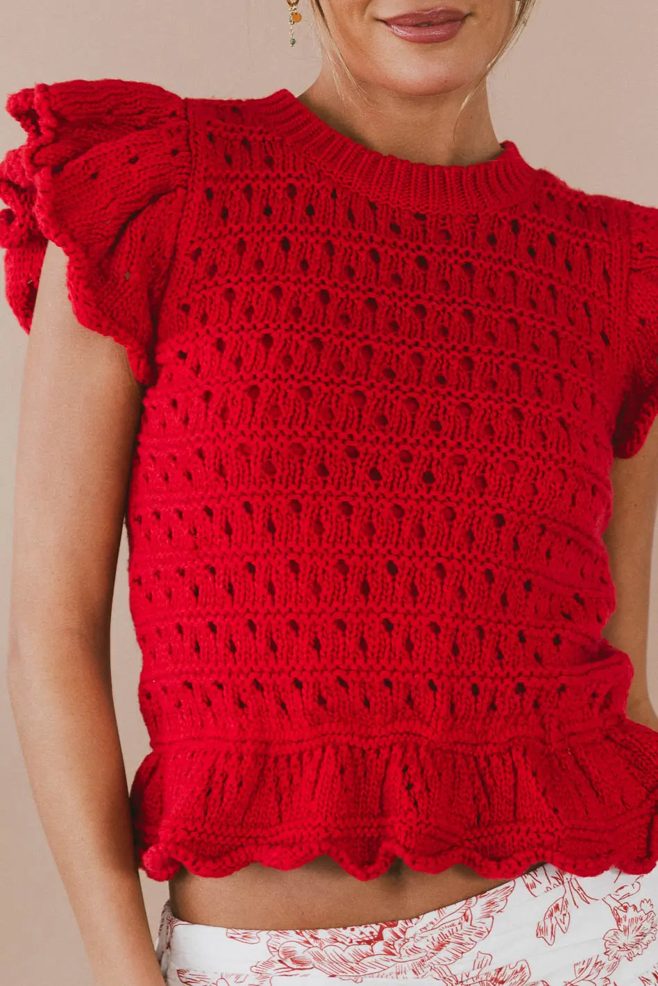 Shelly Ruffled Sweater in Red | Böhme US