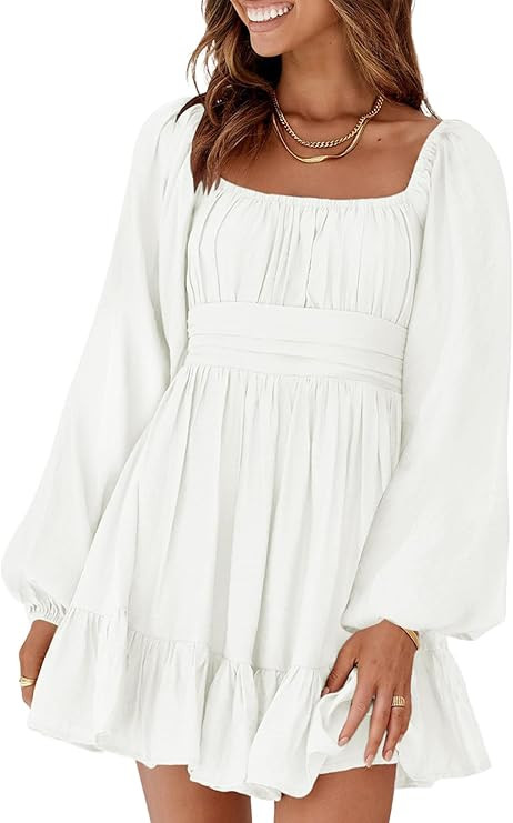 Dokotoo Womens Dress Long Lantern Sleeve Square Neck Tie Backless Sexy Dress Ruffle Elastic Waist... | Amazon (US)