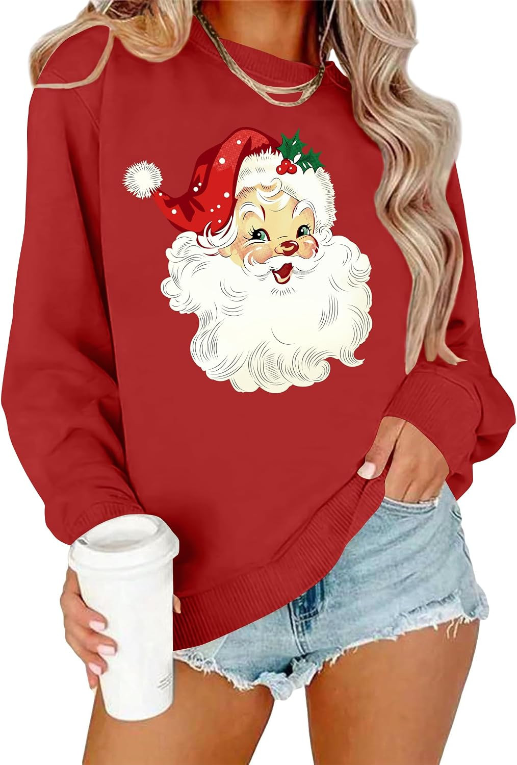 Christmas Sweatshirts for Women Retro Santa Claus Graphic Long Sleeve Shirt Xmas Pullover Tops | Amazon (US)