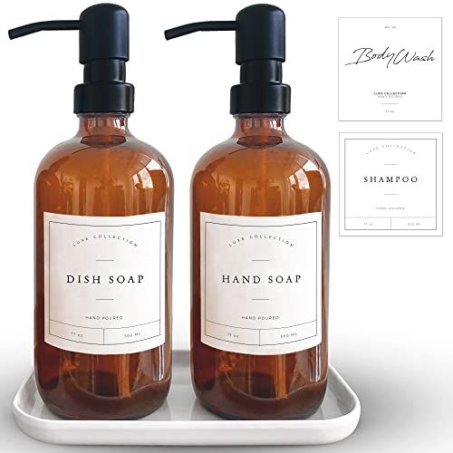 Dish Soap Dispenser, Hand Soap Dispenser, Kitchen Soap Dispenser Bathroom Soap Dispenser Set, Amber  | Amazon (US)