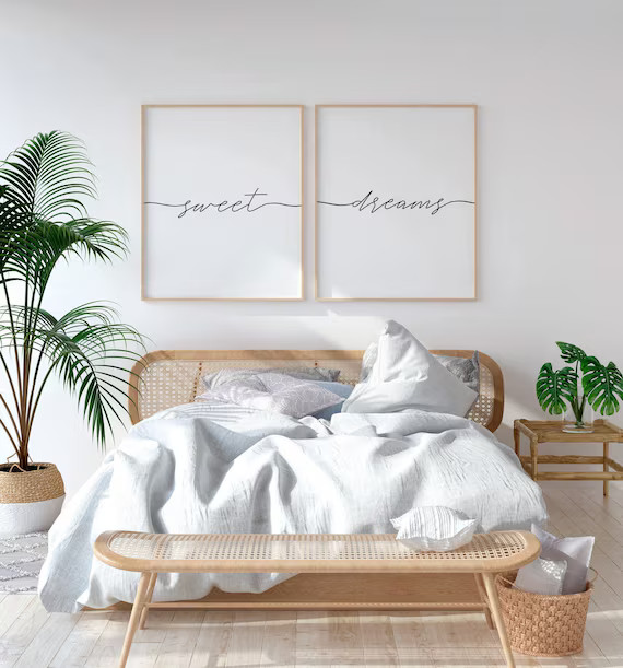 Sweet Dreams Sign, Womens Bedroom Art, Set of 2 Prints, Above Bed Art, Bedroom Wall Art, Calligra... | Etsy (US)