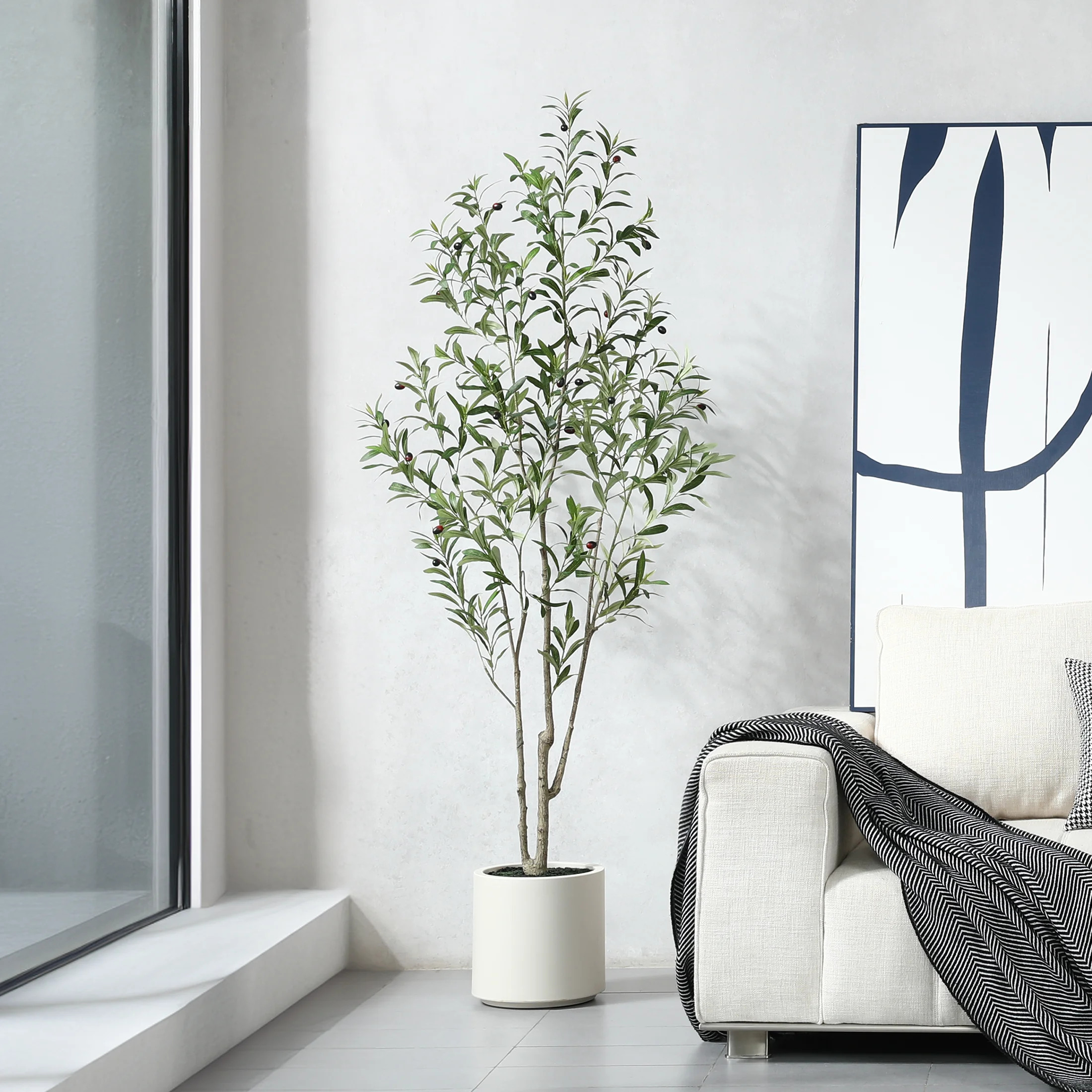 Altman Faux Olive Tree in White Planter, Lifelike Fake Olive Plant for Indoor and Outdoor Decor | Wayfair North America