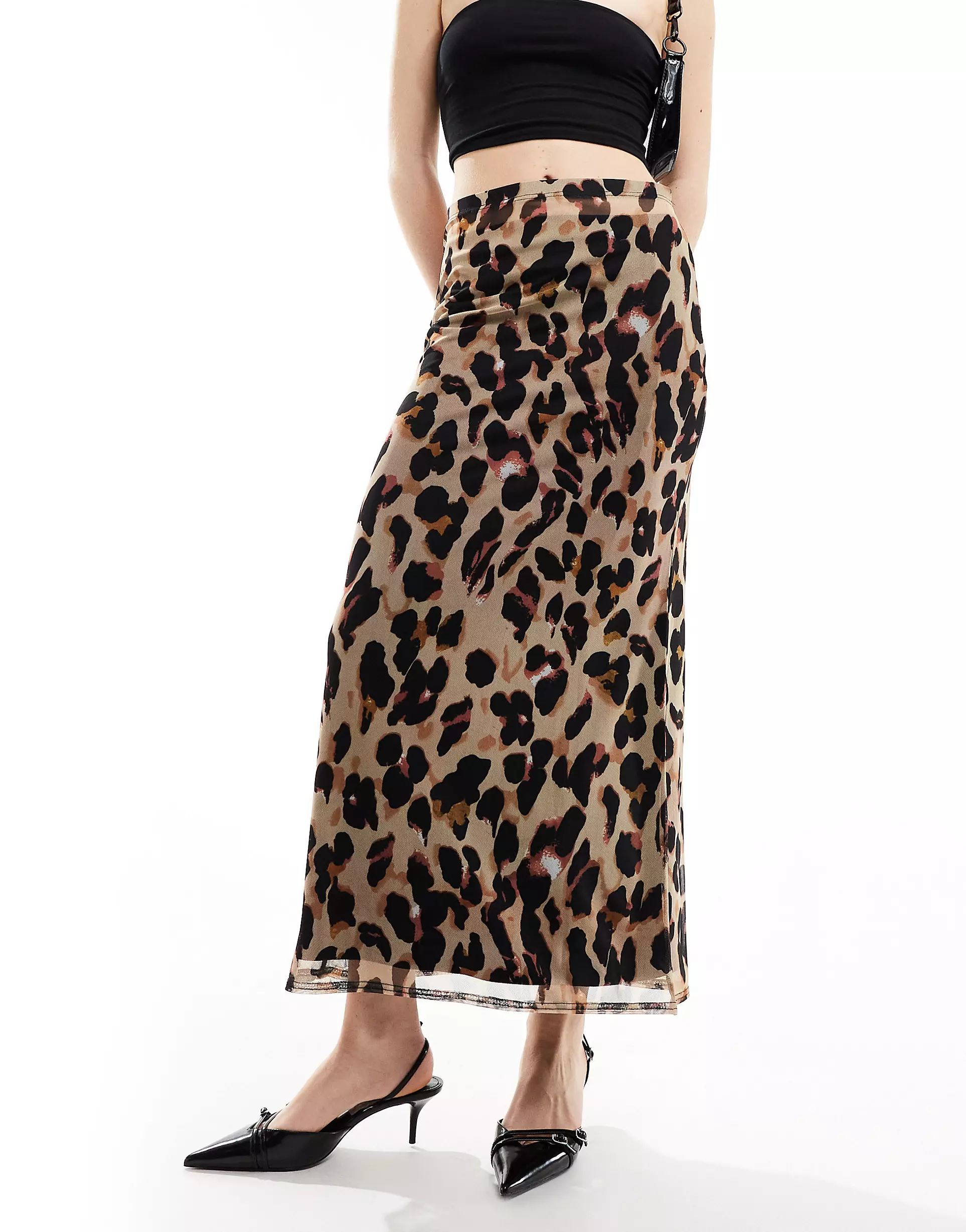Never Fully Dressed mesh midaxi skirt in leopard print | ASOS (Global)