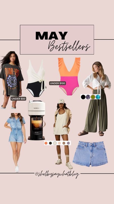 May best sellers! 

Swimsuits, denim, free people, graphic tee 