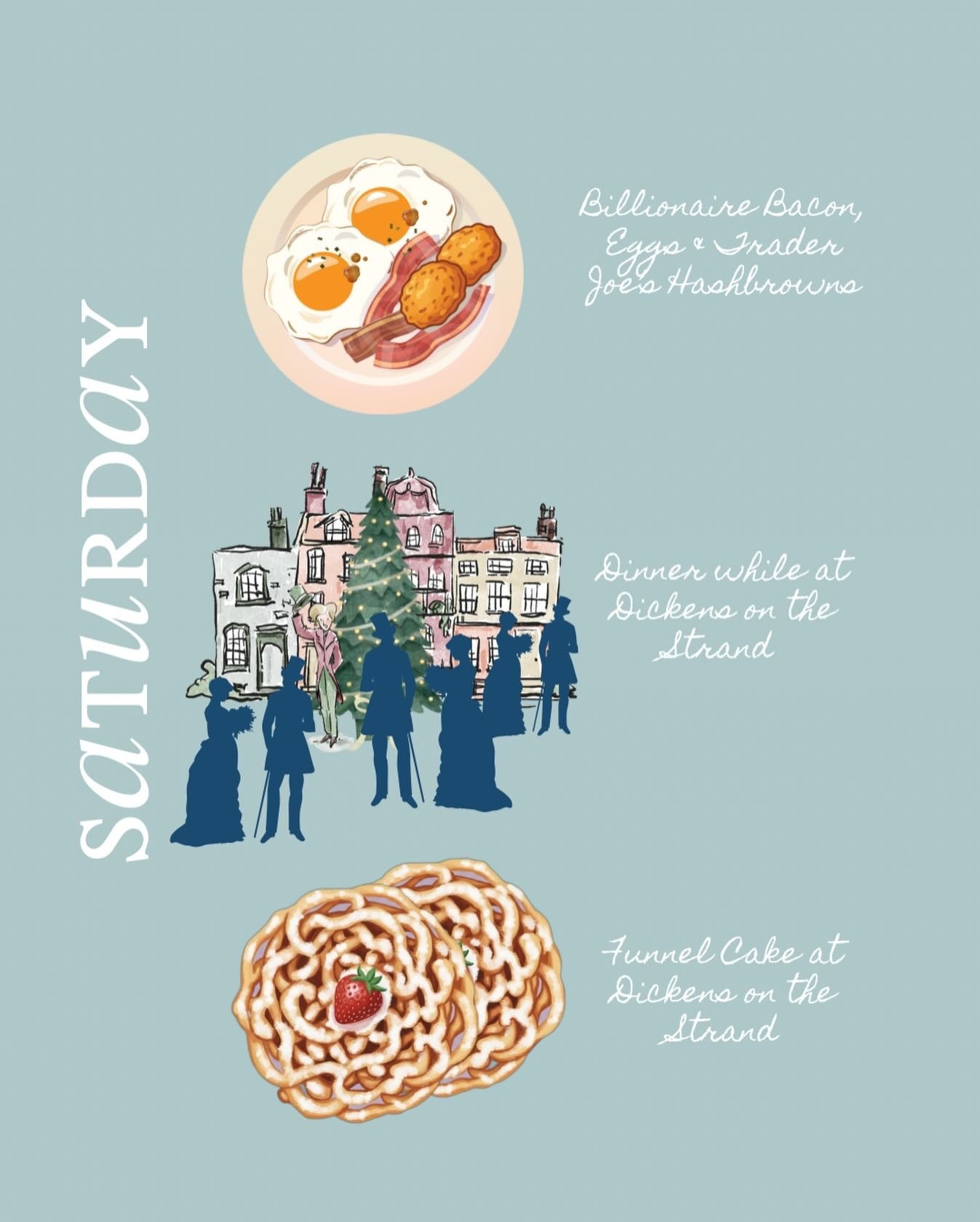 Today, I will be stepping into a storybook. The day will start with billionaire bacon from @snoopdogg Cookbook, eggs, and Trader Joe’s hashbrowns, because if I am heading into a full Victorian fantasy at Dickens on the Strand, I will need a breakfast with main-character energy.

By the afternoon, I will be weaving through carolers and corsets, deciding whether I belong more in a Charles Dickens novel or a holiday romcom. Dinner will happen somewhere between the vendors and the Christmas tree, the kind of wandering meal that tastes better simply because the whole street will smell like nostalgia.

And yes, I will absolutely end the night with a funnel cake. If I am going to time-travel, I might as well let dessert take the lead.

I hope your Saturday is unfolding in the best kind of way. What are you eating today?

Gracefully yours,
🫶🏻 Jeanie Jo

#LTKdayinmylife #LTKfoodie #LTKHoliday