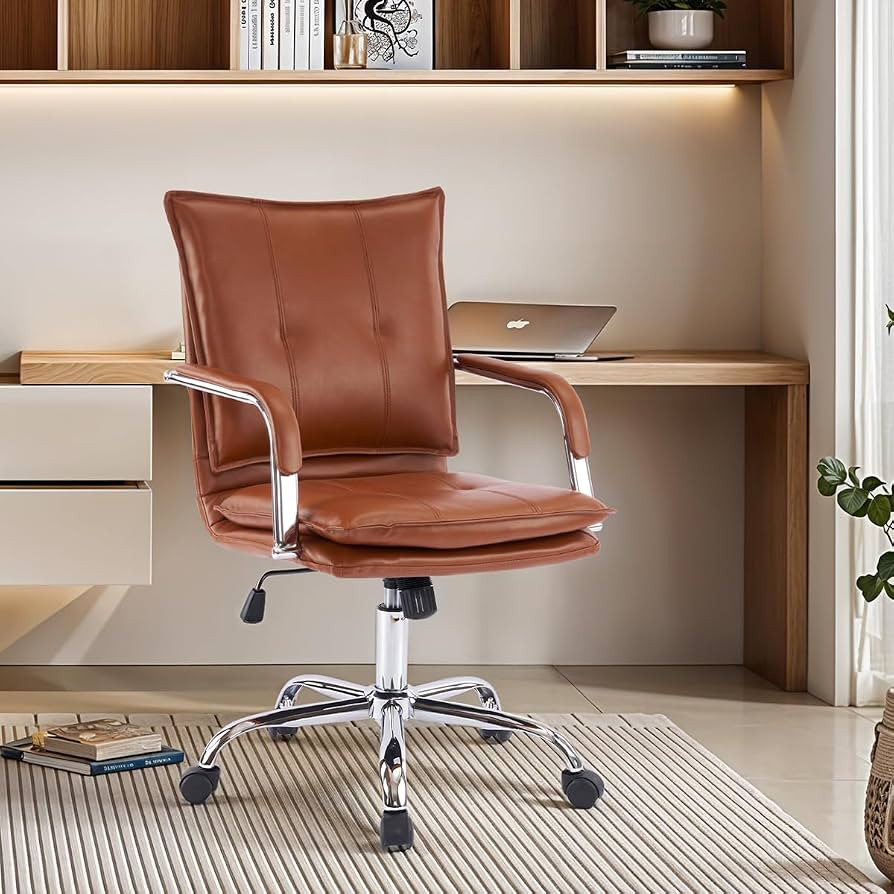 Mid-Back Ergonomic Leather Office Chair, Modern Upholstered Executive Desk Chair with Gold Frame ... | Amazon (US)