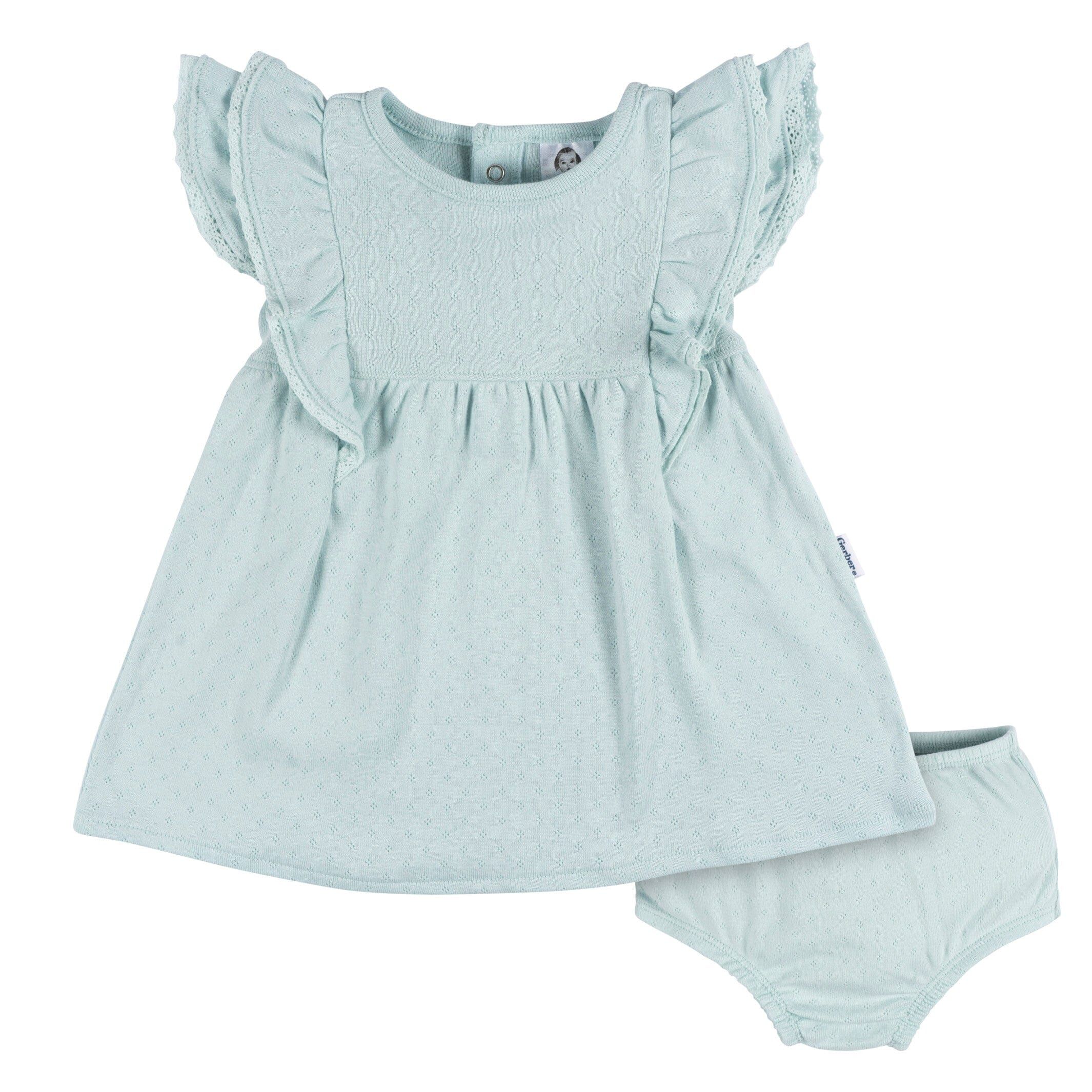 2-Piece Baby Girls Aqua Blue Dress & Diaper Cover Set | Gerber Childrenswear