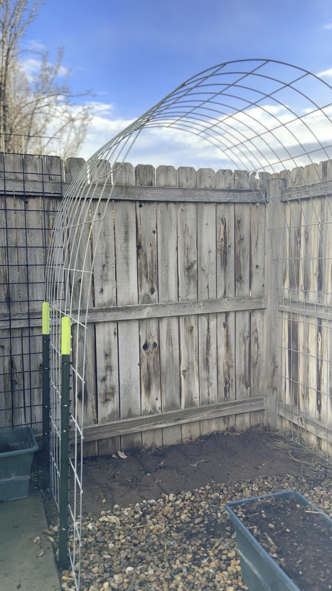 Build an inexpensive + durable arch trellis for your garden at home using these tools.

Buy cattle panel at a local IFA or Home Depot.