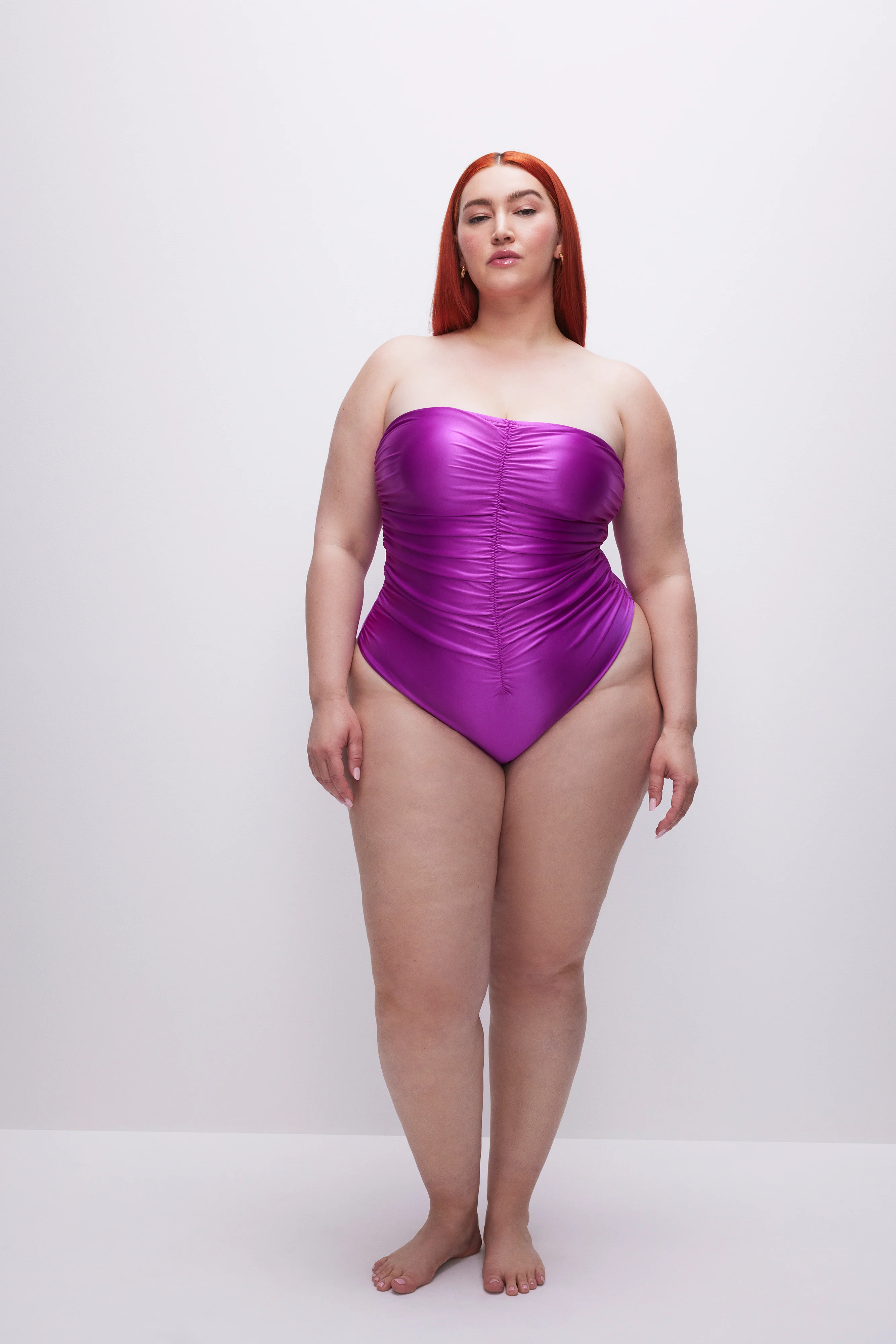 STRAPLESS RUCHED ONE-PIECE SWIMSUIT | BRIGHTORCHID001 - GOOD AMERICAN | Good American