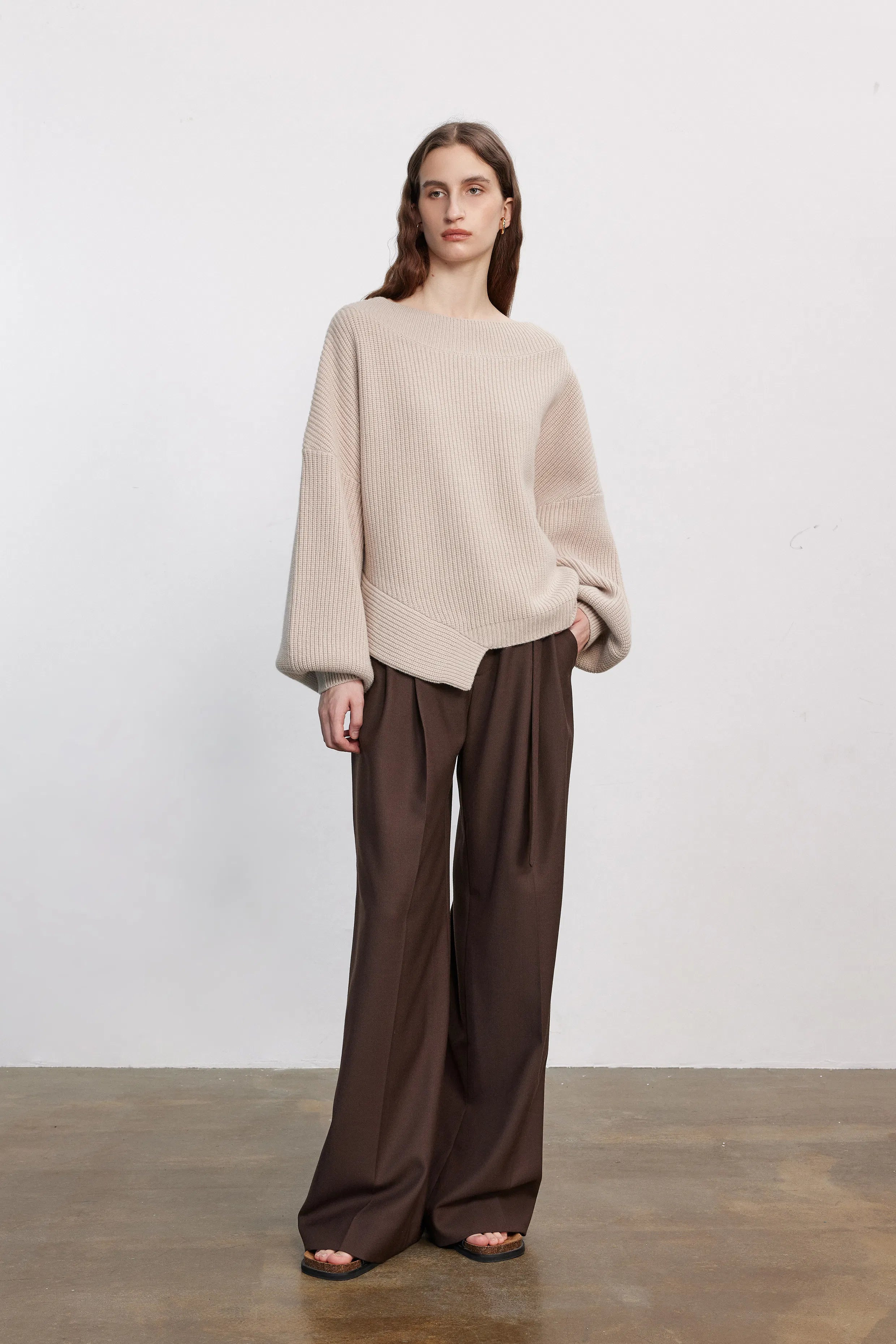 Sonia Asymmetrical Hem Sweater in Merino Wool Knit | Fabrique