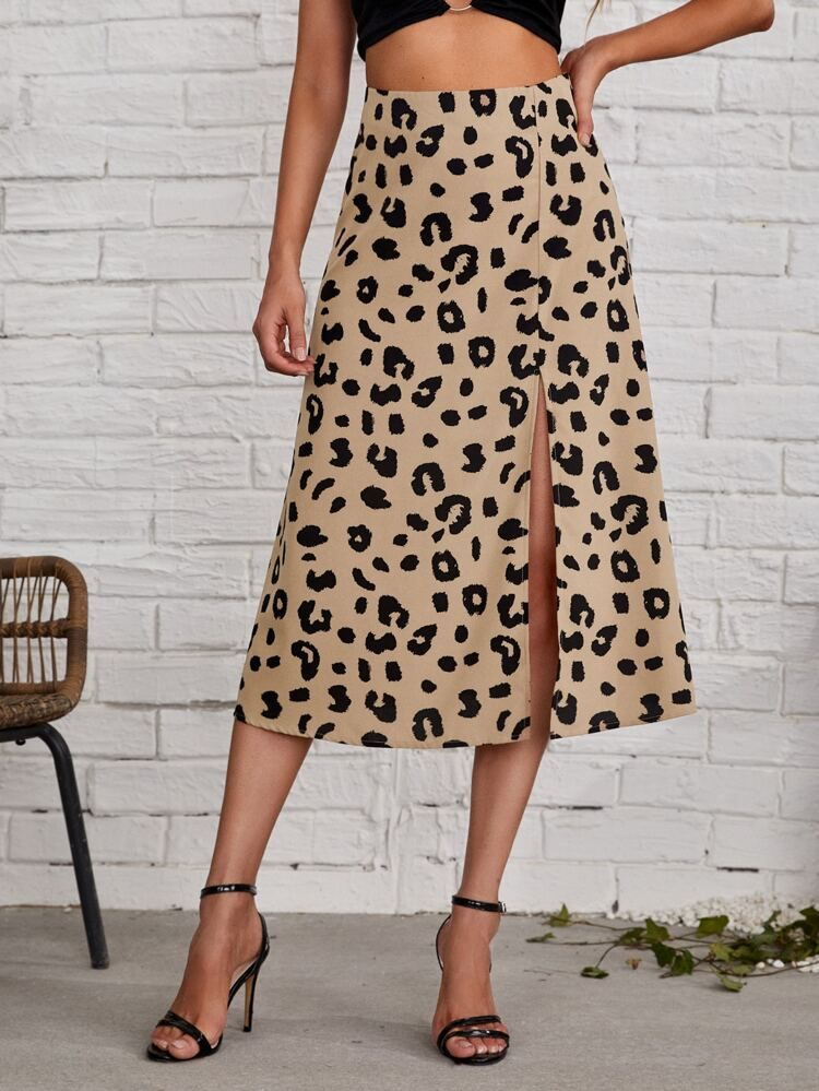 Leopard Split Thigh Skirt | SHEIN