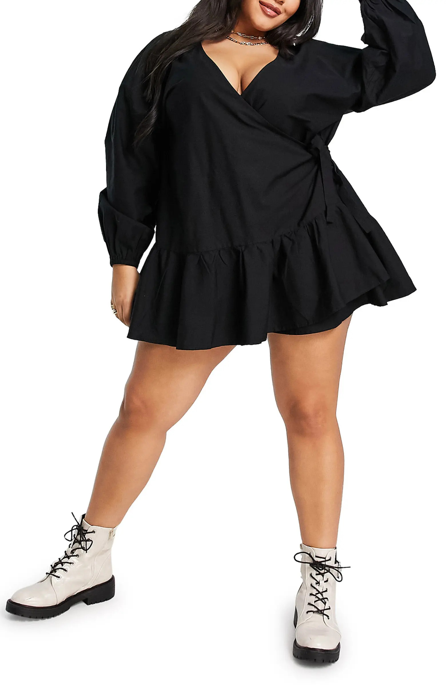 ASOS DESIGN Long Sleeve Poplin Wrap Minidress | Nordstrom | Nordstrom