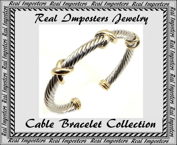 Classic Cable Designer Inspired 2-Tone Triple X Twisted  Bracelet Cuff | Etsy (US)