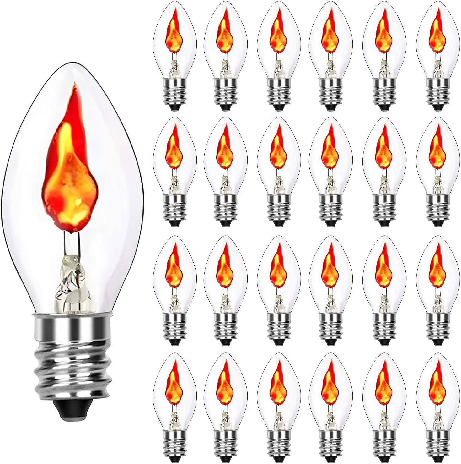 25 Pack C7 Christmas Flickering Flame Light Bulbs, 1W Clear Flicker Flame Candles Light Bulbs, E1... | Amazon (US)