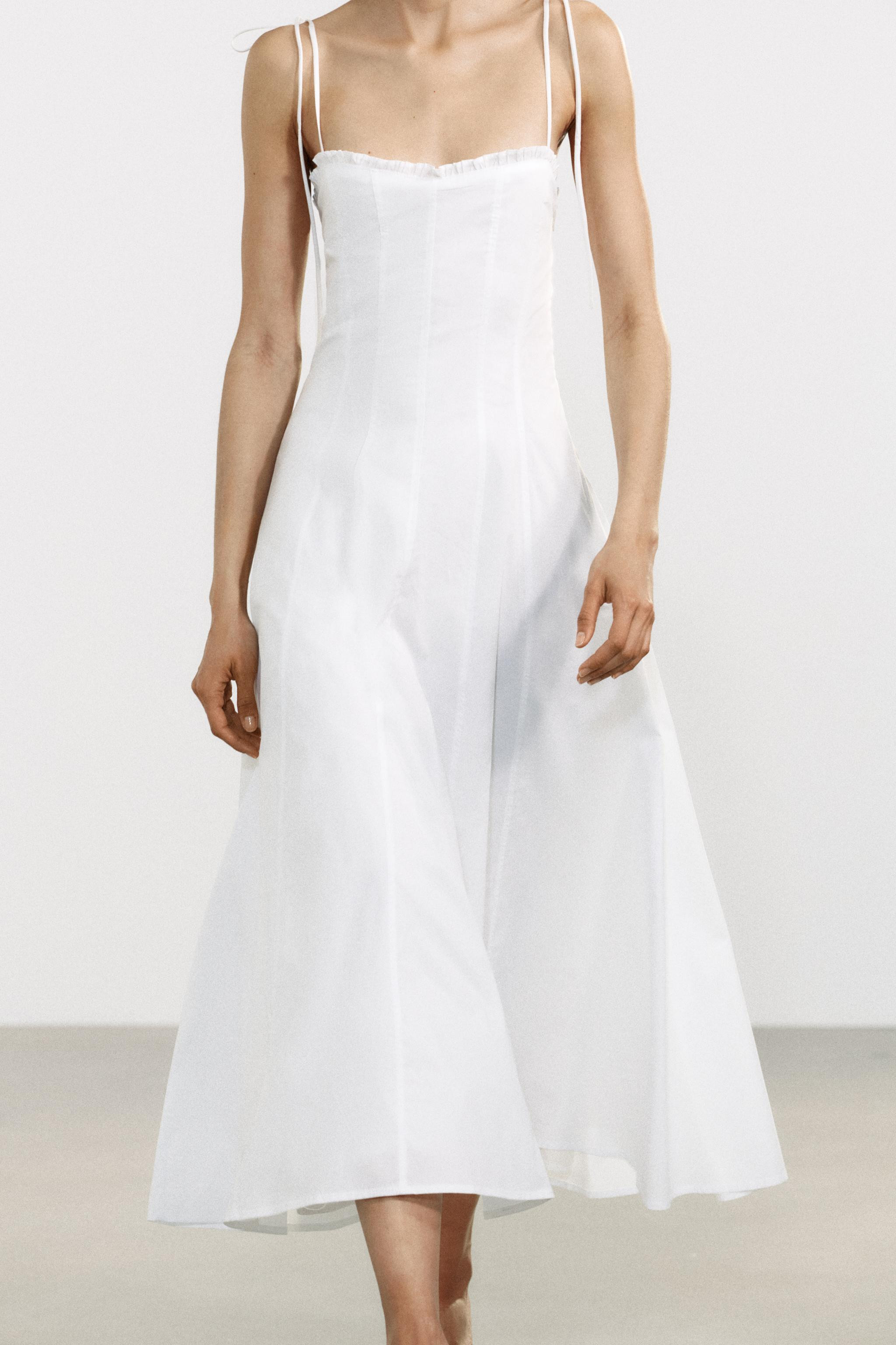 RUFFLED POPLIN MIDI DRESS | Zara US