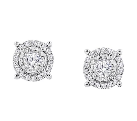 Affinity 1.00 cttw Diamond Halo Stud Earrings,Sterling Silver - QVC.com | QVC