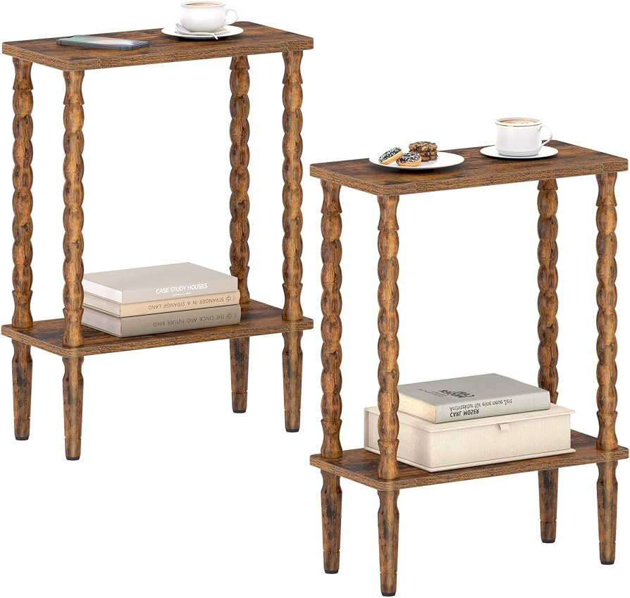 TUTOTAK Narrow Side Table Set of 2, 2-Tier Small End Table with Storage, Slim Skinny Nightstand f... | Amazon (UK)