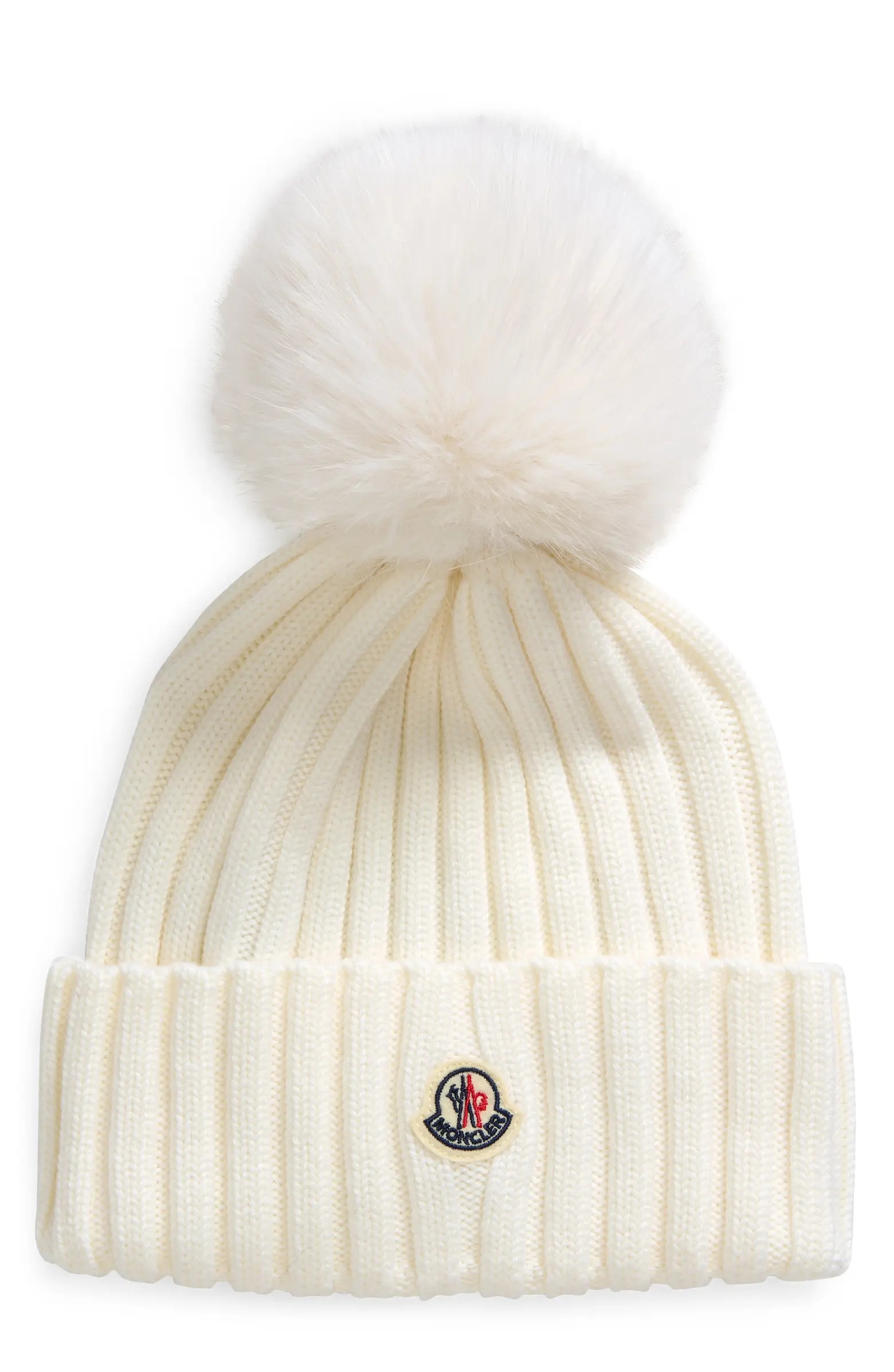 Virgin Wool Rib Beanie with Faux Fur Pompom | Nordstrom