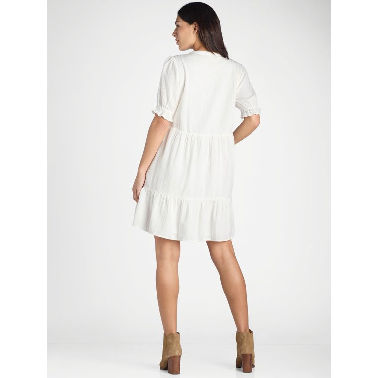 Time and Tru Women’s Cotton Tiered Mini Dress with Short Sleeves, Sizes XS-XXXL - Walmart.com | Walmart (US)